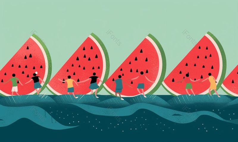 传统节气农历二十四节气夏天夏至大暑小暑西瓜清凉青色背景深色海洋,插画/手绘图,插画/手绘图库,插画/手绘图下载,插画/手绘